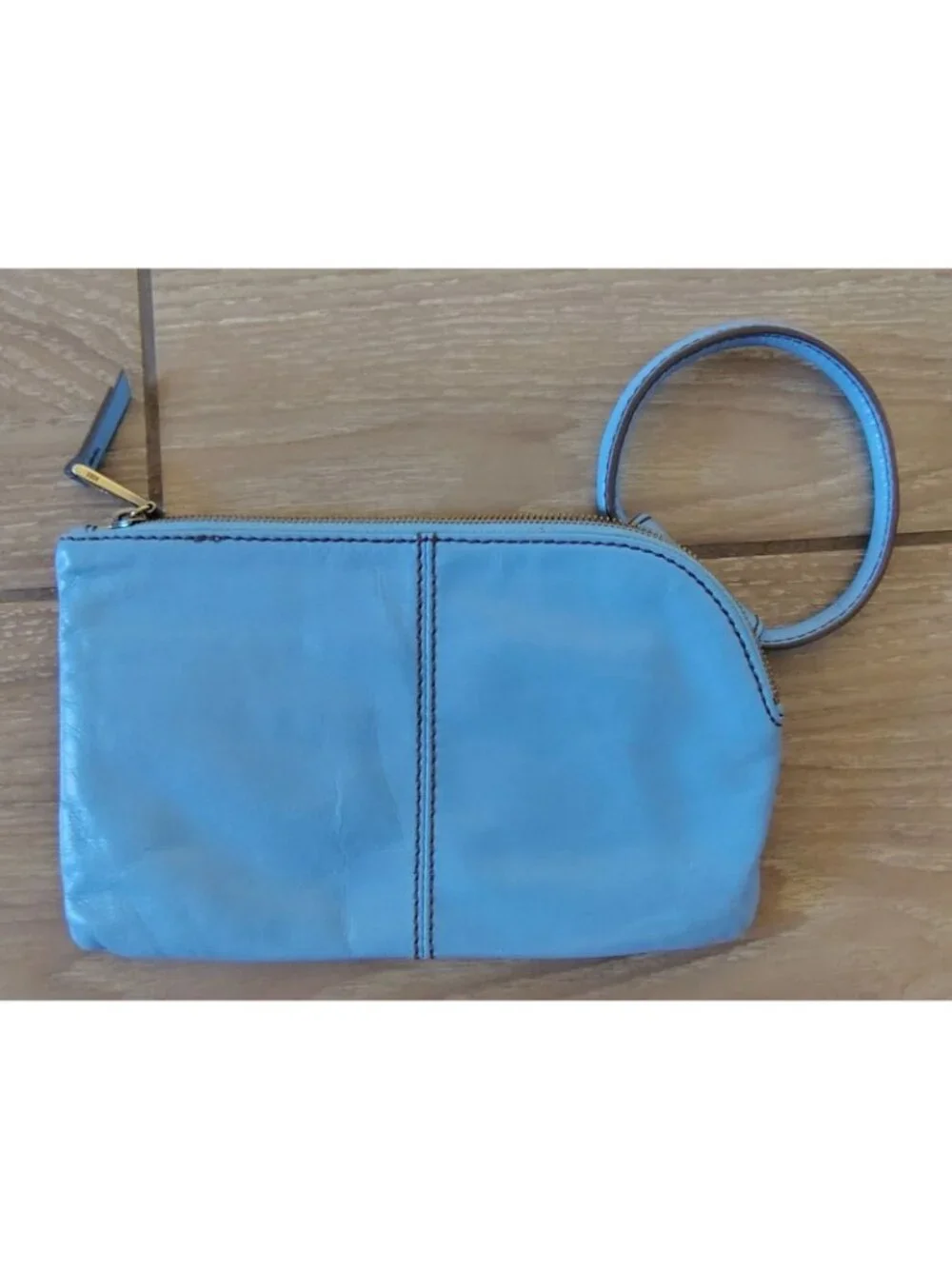 Hobo International Leather Periwinkle Blue Sable Wristlet Purse Clutch Zip Close